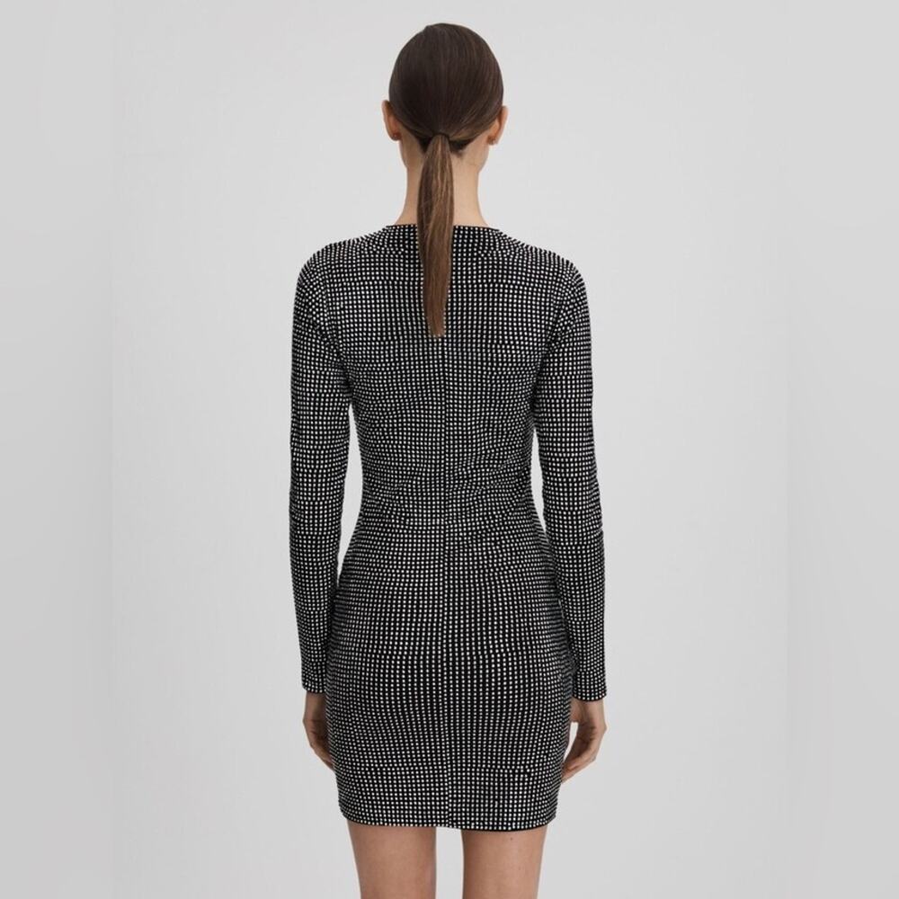 GOOD AMERICAN  Embellished Mini Dress in Black Bodycon Long Sleeve Crew Neck Med - Picture 6 of 14